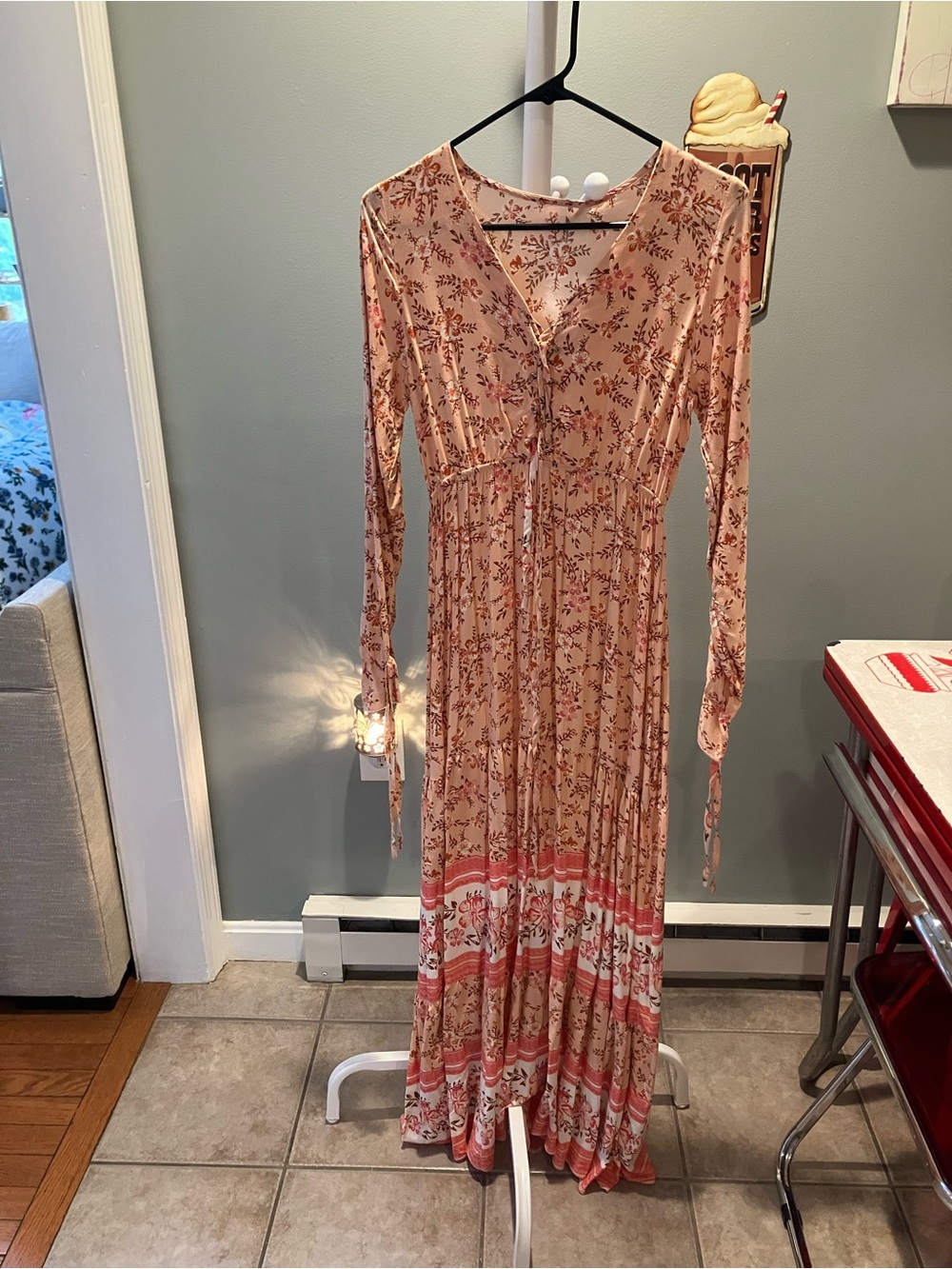 Bohemian Floral Tie-Waist Maxi Dress - Blush Pink
